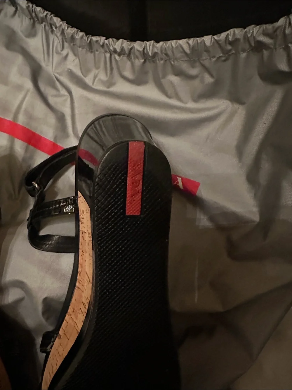 Prada Black Patent Leather Cork-Wedge Sandals